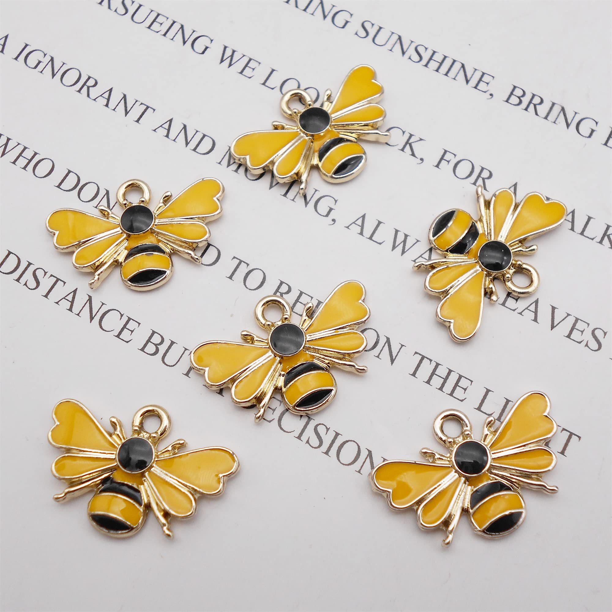 WAY DENG 24 pcs Metal Alloy Gold Bee Charm Enamel Bumblebee Yellow Honeybee Pendant Earring Bracelet DIY Jewelry Making Crafts 0.9 by 0.6 inches