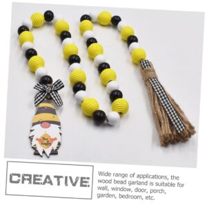 Abaodam 4 Pcs Bee Wooden Beads Farmhouse Bead Garland Wooden Sign Prayer Bead Wall Decor Wooden Tiered Tray Decor Wood Pallet Wooden Hanging Bead Garland Beadwork Tassel