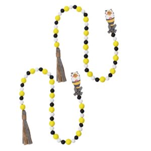 Abaodam 4 Pcs Bee Wooden Beads Farmhouse Bead Garland Wooden Sign Prayer Bead Wall Decor Wooden Tiered Tray Decor Wood Pallet Wooden Hanging Bead Garland Beadwork Tassel