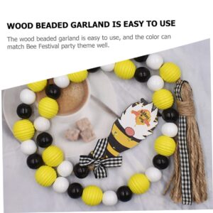 Abaodam 4 Pcs Bee Wooden Beads Farmhouse Bead Garland Wooden Sign Prayer Bead Wall Decor Wooden Tiered Tray Decor Wood Pallet Wooden Hanging Bead Garland Beadwork Tassel