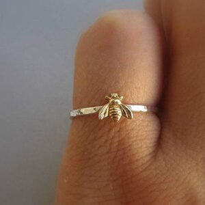 gixaxak cute gold tiny honey bee ring jewelry wedding band thin finger ring animal lucky honey bee knuckle ring for women 9