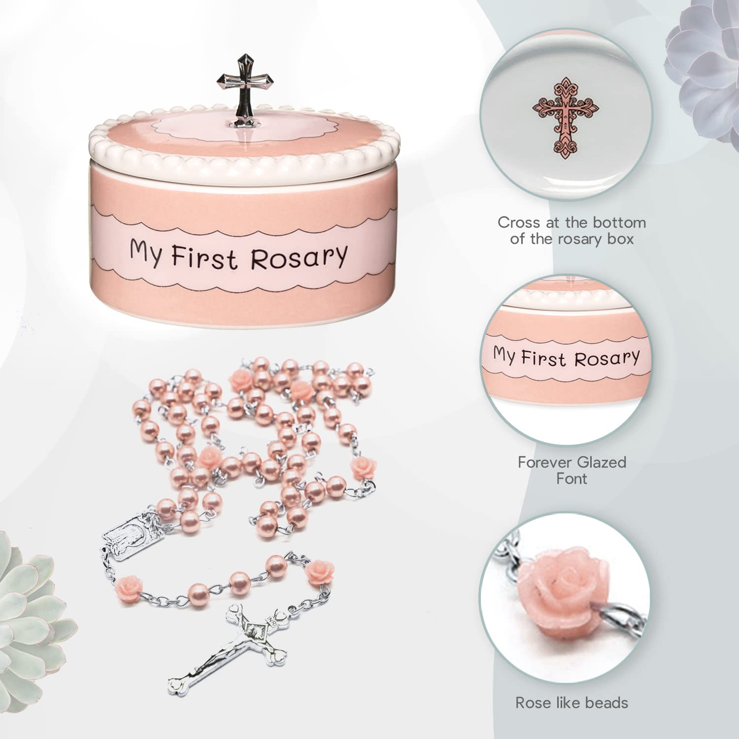 Cascade Goods - Girls My First Pink Rosary & Keepsake Box, Catholic Baptism Gifts for Baby Girl or Dedication Baptism Gifts for Girl or Kids