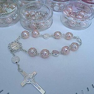 YRP Gifts 12 Pcs Pink/Silver Boy/Girl Hand Bracelet, Mini Rosary Rhinestone Memories Gift for Baptism/First Communion Festivities