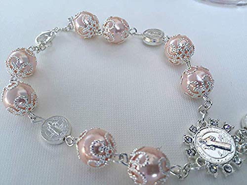 YRP Gifts 12 Pcs Pink/Silver Boy/Girl Hand Bracelet, Mini Rosary Rhinestone Memories Gift for Baptism/First Communion Festivities