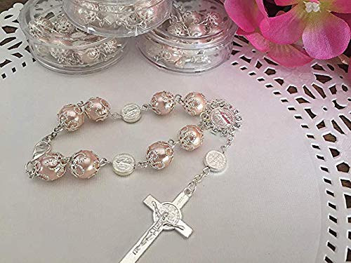 YRP Gifts 12 Pcs Pink/Silver Boy/Girl Hand Bracelet, Mini Rosary Rhinestone Memories Gift for Baptism/First Communion Festivities