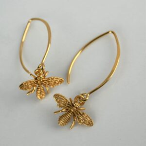 14k Gold Bee Dangle Earrings Sterling Silver