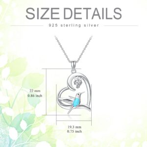 BETHZA Hummingbird Necklace 925 Sterling Silver Heart with Flower Pendant Genuine Turquoise Gemstone Hummingbirds Animal Jewelry Gifts for Women