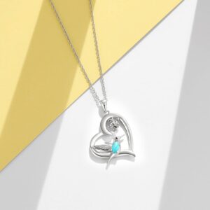 BETHZA Hummingbird Necklace 925 Sterling Silver Heart with Flower Pendant Genuine Turquoise Gemstone Hummingbirds Animal Jewelry Gifts for Women