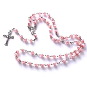 My First Rosary Cross for Girl Keepsake Box and Rosary Gifting Set, Pink