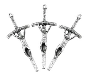 silver toned base papal cross crucifix pendant for prayer rosary, lot of 3, 1 1/2 inch