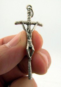 Silver Toned Base Papal Cross Crucifix Pendant for Prayer Rosary, Lot of 3, 1 1/2 Inch