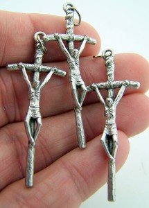 Silver Toned Base Papal Cross Crucifix Pendant for Prayer Rosary, Lot of 3, 1 1/2 Inch