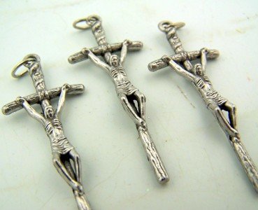 Silver Toned Base Papal Cross Crucifix Pendant for Prayer Rosary, Lot of 3, 1 1/2 Inch