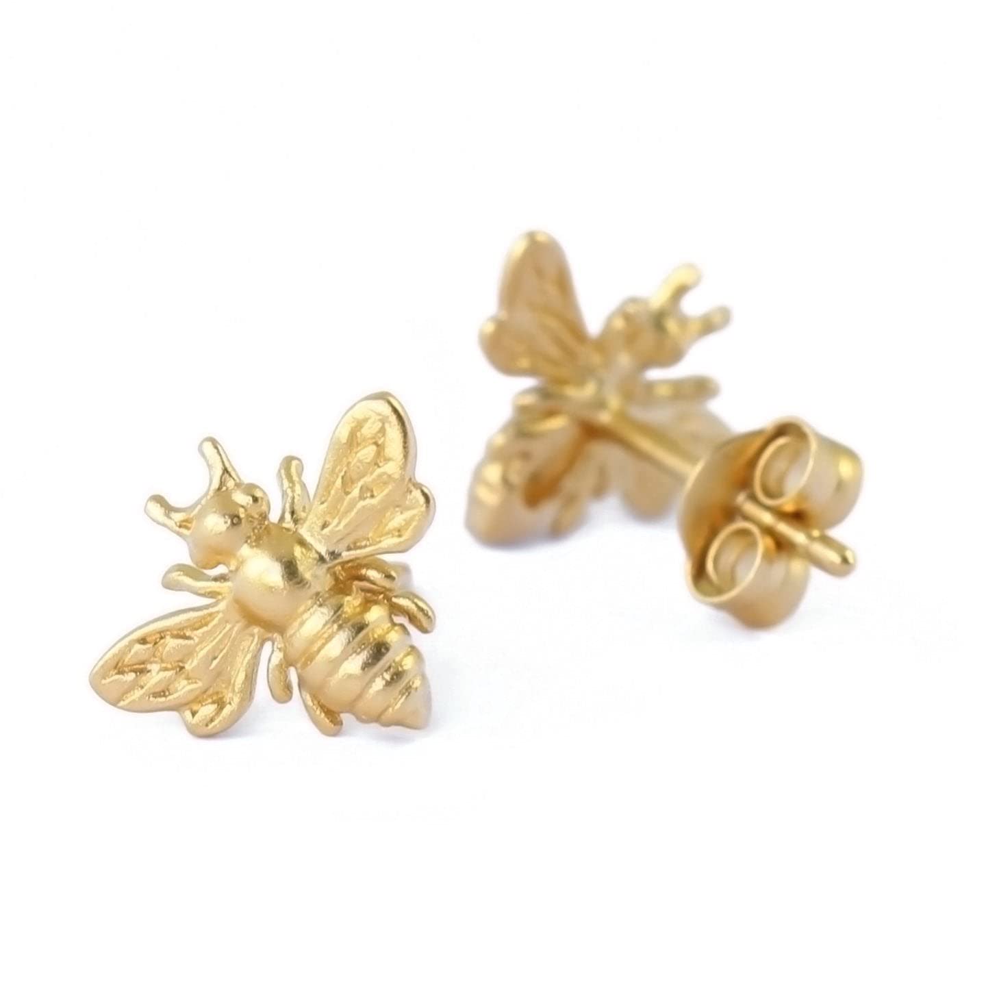 A Charmed Impression • Little Gold Bee Earrings • Gold Honeybee Studs • BumbleBee Post • Handcrafted Jewelry