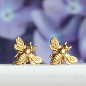 A Charmed Impression • Little Gold Bee Earrings • Gold Honeybee Studs • BumbleBee Post • Handcrafted Jewelry