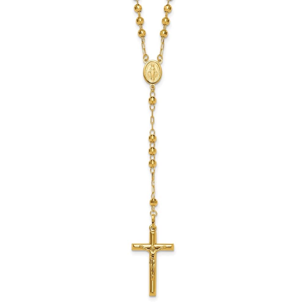 Diamond2Deal 14k Yellow Gold Diamond-cut 4mm Beaded Semi-solid Rosary 24 inch Necklace