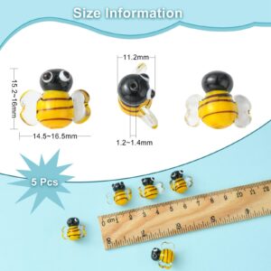 LiQunSweet 5 Pcs Handcrafted Lampwork Glass Loose Animal Beads Spacer 3D Cartoon Bees Honeybee Beads for Jewelry Making DIY Bracelets