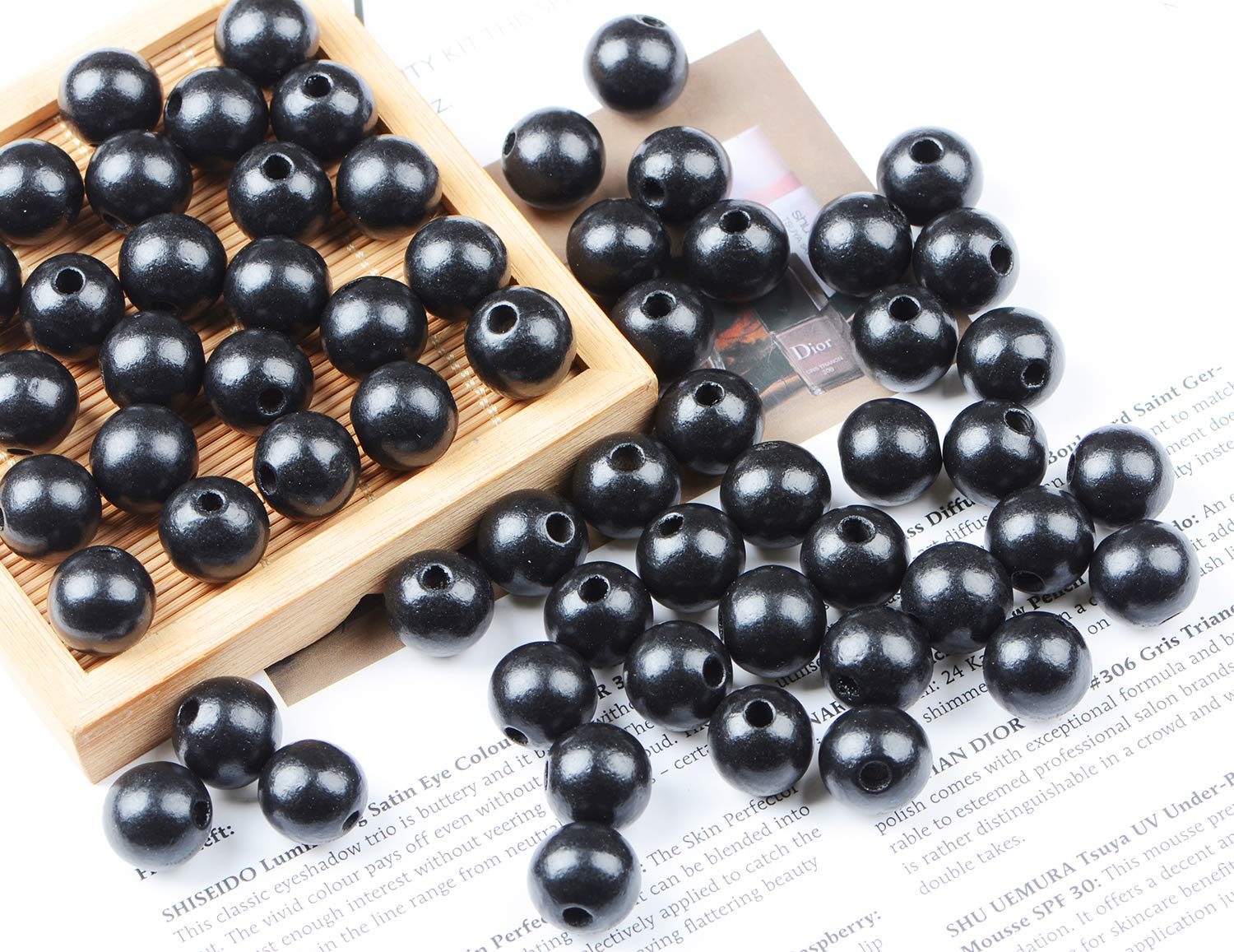 AD Beads Large Hole Wood Spacer Wooden Jewelry Making Bracelet Necklace Chandelier, Large Wooden Rosary Beads Craft Beads (16mm 100pcs, Black)