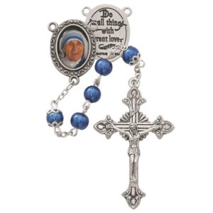 bonyak jewelry blue mother teresa rosary boxed