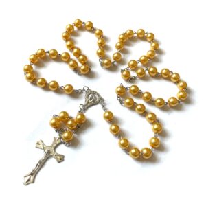 Rosaries Imitation pearls Resin Rosary Beads Rosery Cross Catholic gifts nx (Yellow)