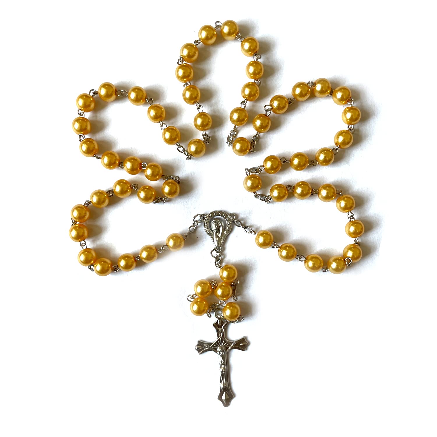 Rosaries Imitation pearls Resin Rosary Beads Rosery Cross Catholic gifts nx (Yellow)