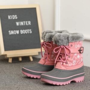 DREAM PAIRS Boys Girls Mid Calf Winter Warm Snow Boots Kriver-3 Pink Size 2 Little Kid