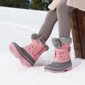 DREAM PAIRS Boys Girls Mid Calf Winter Warm Snow Boots Kriver-3 Pink Size 2 Little Kid