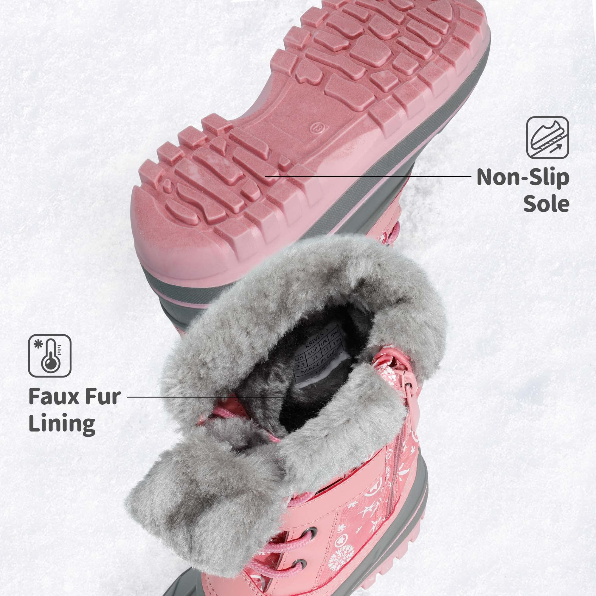 DREAM PAIRS Boys Girls Mid Calf Winter Warm Snow Boots Kriver-3 Pink Size 2 Little Kid