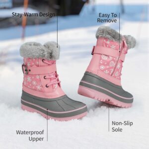 DREAM PAIRS Boys Girls Mid Calf Winter Warm Snow Boots Kriver-3 Pink Size 2 Little Kid