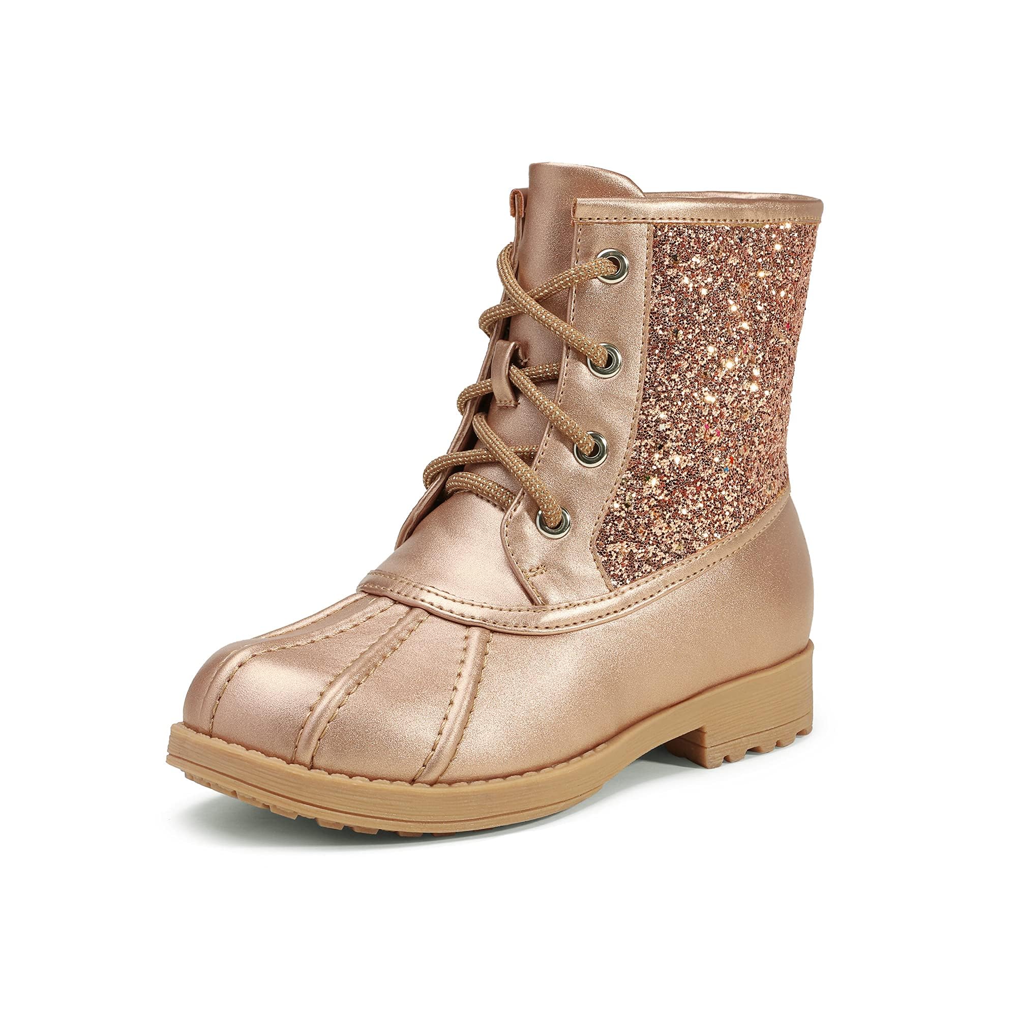 DREAM PAIRS Girls Side Zipper Glitter Ankle Boots KBO212 Rose/Gold Size 2 Little Kid