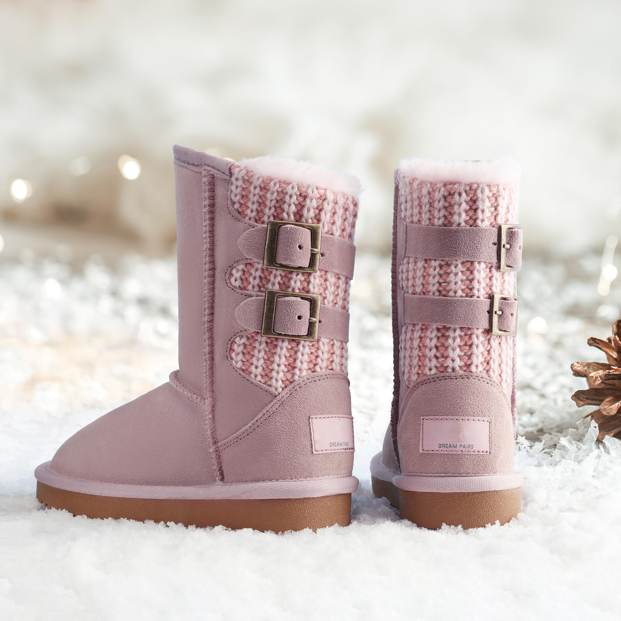 DREAM PAIRS Girls Boys Winter Boots Faux Fur Lined Mid Calf Kids Snow Tall Shoes for Little Kid/Big Kid,Size 2 Little Kid,PINK,SWEATY-BUCKLE-K