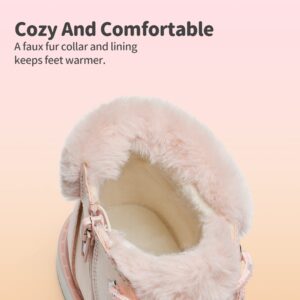 DREAM PAIRS Girls Side Zipper Lace up Faux Fur Ankle Boots SDBO213K PINK PU Size 2 Little Kid