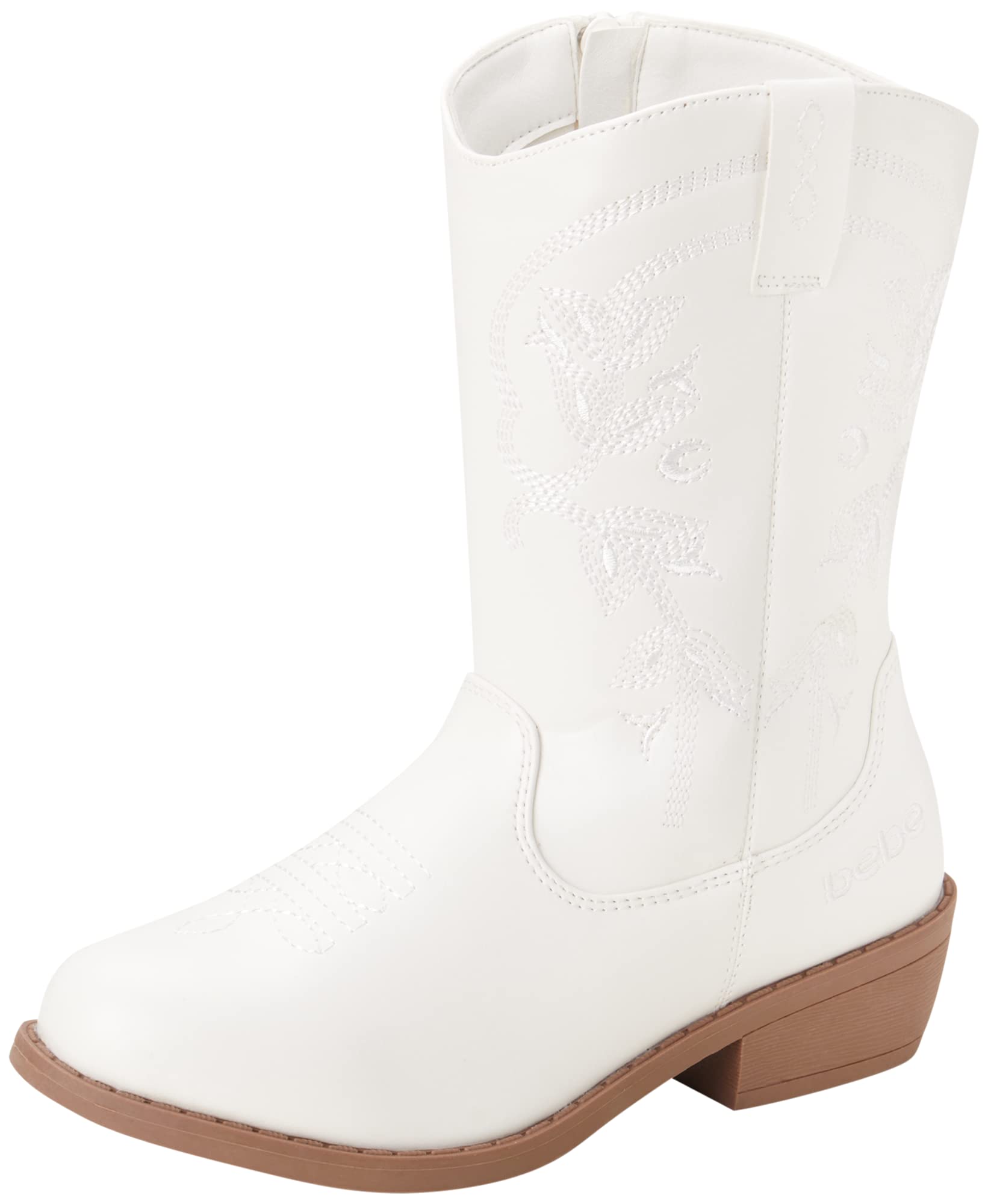 bebe Girls' Cowgirl Boots - Classic Western Cowboy Boots - Mid Calf Boots for Toddlers, Little Girls, and Big Girls, Size 2 Little Kid, White