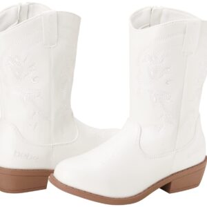 bebe Girls' Cowgirl Boots - Classic Western Cowboy Boots - Mid Calf Boots for Toddlers, Little Girls, and Big Girls, Size 2 Little Kid, White