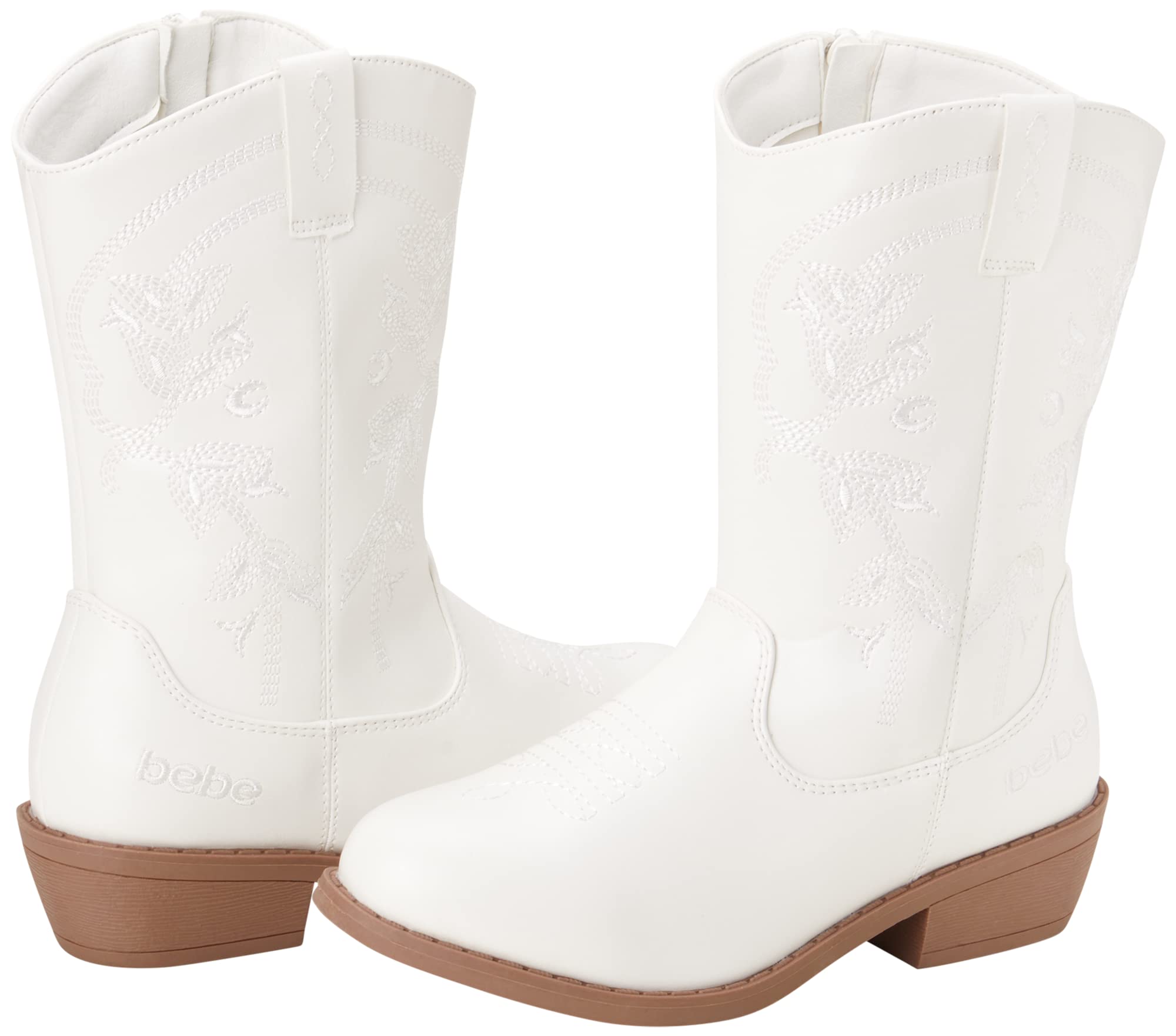 bebe Girls' Cowgirl Boots - Classic Western Cowboy Boots - Mid Calf Boots for Toddlers, Little Girls, and Big Girls, Size 2 Little Kid, White