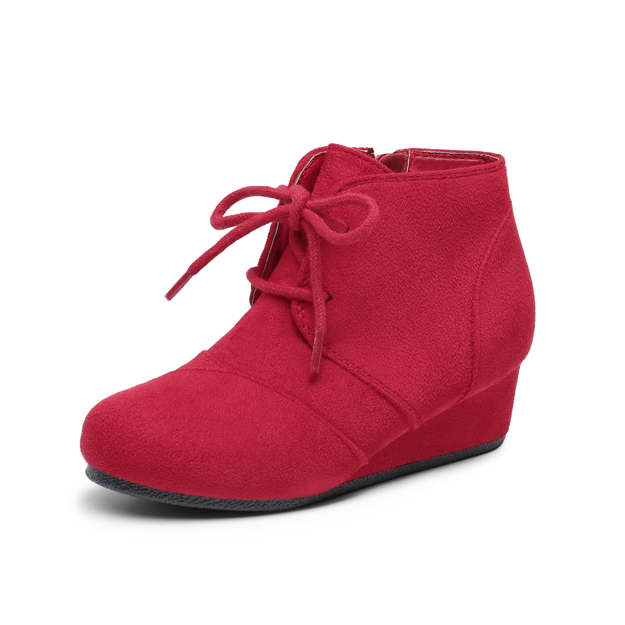 DREAM PAIRS Girls Low Wedge Heel Booties Side Zipper Ankle Boots Tomson-K Red Size 2 Little Kid