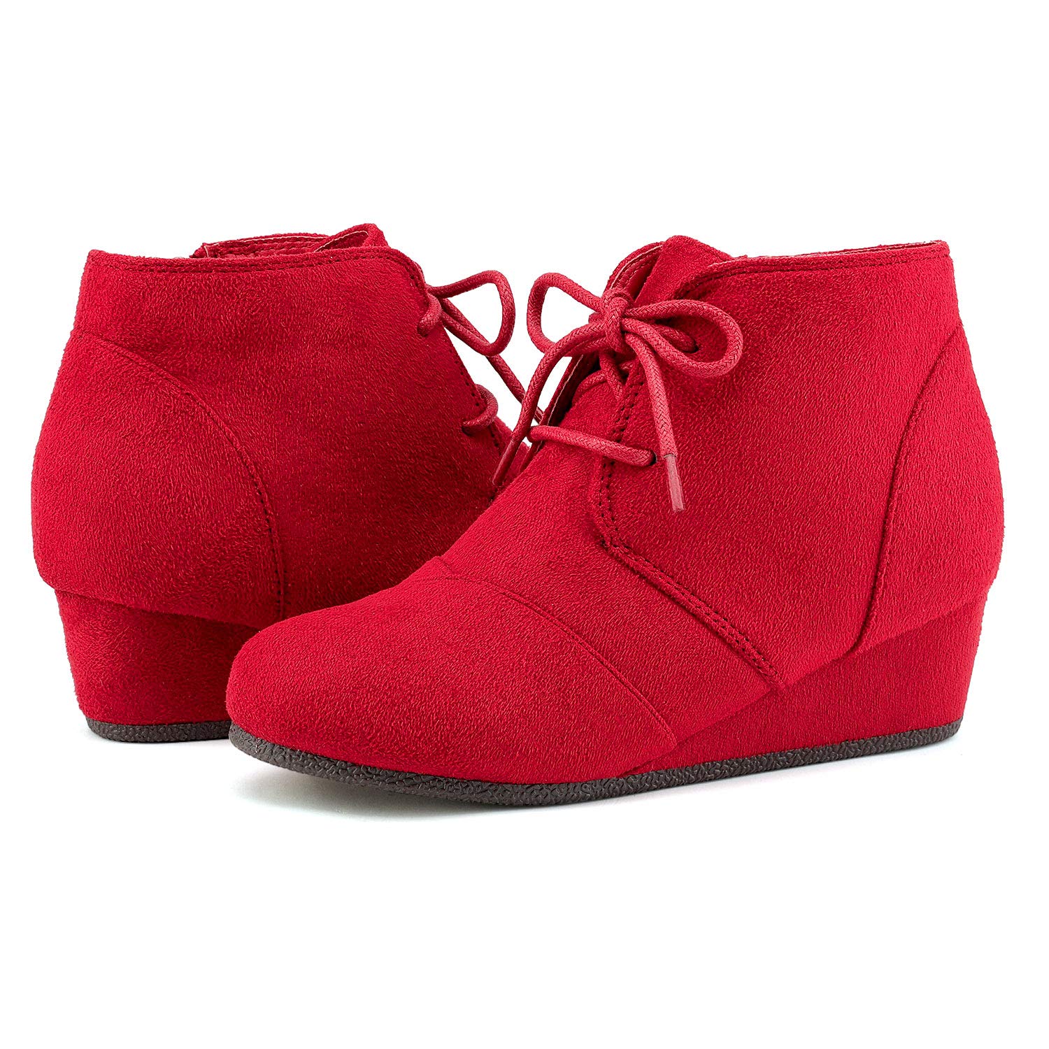 DREAM PAIRS Girls Low Wedge Heel Booties Side Zipper Ankle Boots Tomson-K Red Size 2 Little Kid