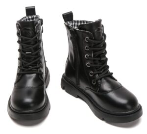 kkdom boys girls waterproof lace up side zipper mid calf combat boots(toddler/little kid/big kid) black us size 2 m little kid