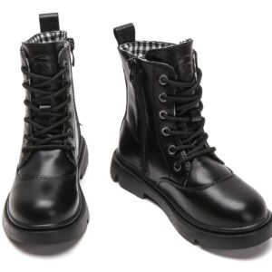 kkdom Boys Girls Waterproof Lace Up Side Zipper Mid Calf Combat Boots(Toddler/Little Kid/Big Kid) Black US Size 2 M Little Kid