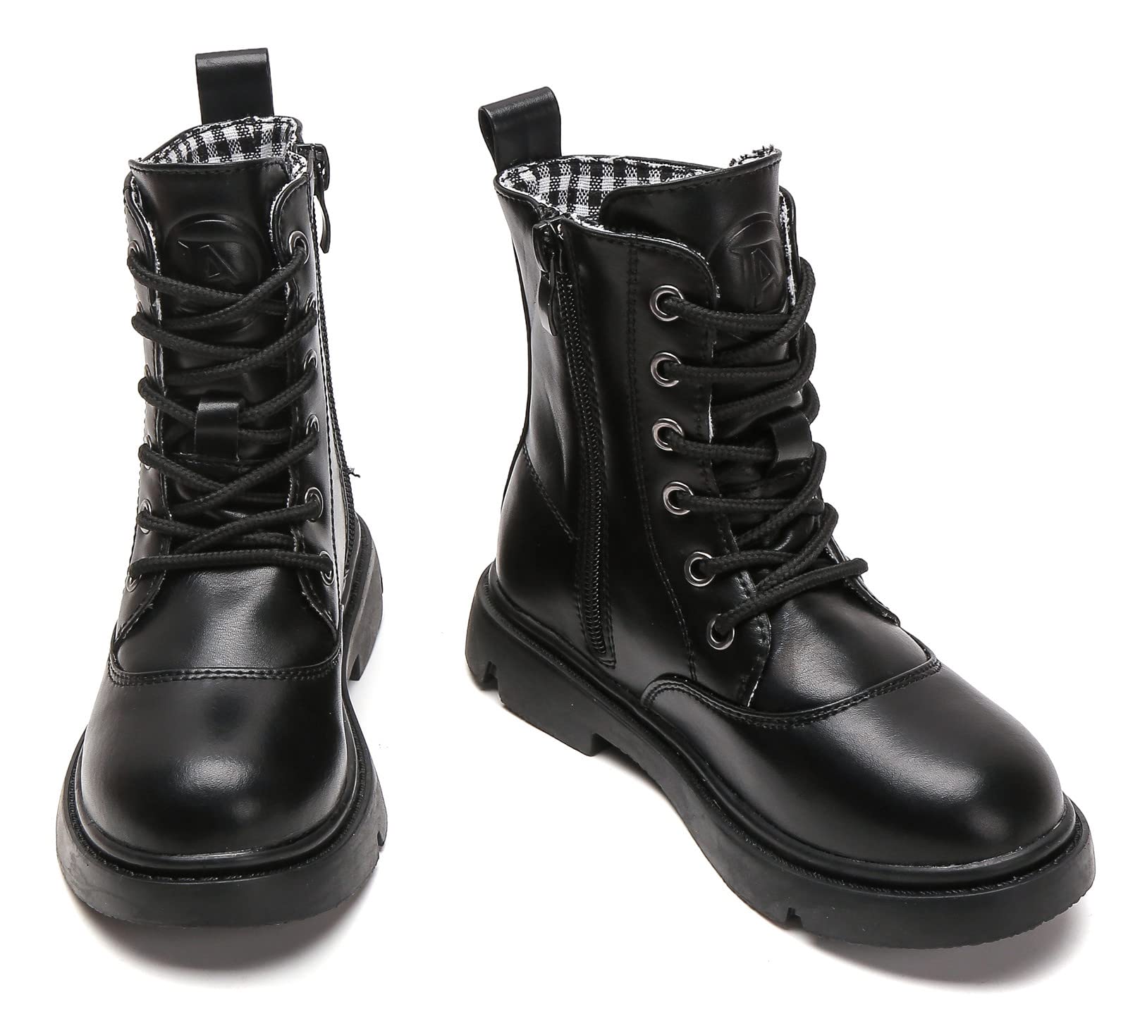 kkdom Boys Girls Waterproof Lace Up Side Zipper Mid Calf Combat Boots(Toddler/Little Kid/Big Kid) Black US Size 2 M Little Kid