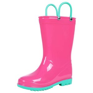 colorxy kids rain boots for boys waterproof toddler rain boots with easy-on handles, hot pink size big kid 2