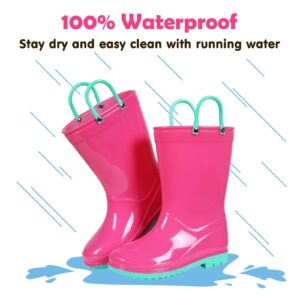 Colorxy Kids Rain Boots for Boys Waterproof Toddler Rain Boots with Easy-On Handles, Hot Pink Size Big Kid 2