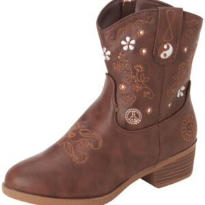 bebe Girls' Cowgirl Boots - Embroidered Western Roper Boots - Cowboy Boots for Girls (Toddler/Girl), Size 2 Little Kid, Brown