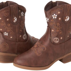 bebe Girls' Cowgirl Boots - Embroidered Western Roper Boots - Cowboy Boots for Girls (Toddler/Girl), Size 2 Little Kid, Brown