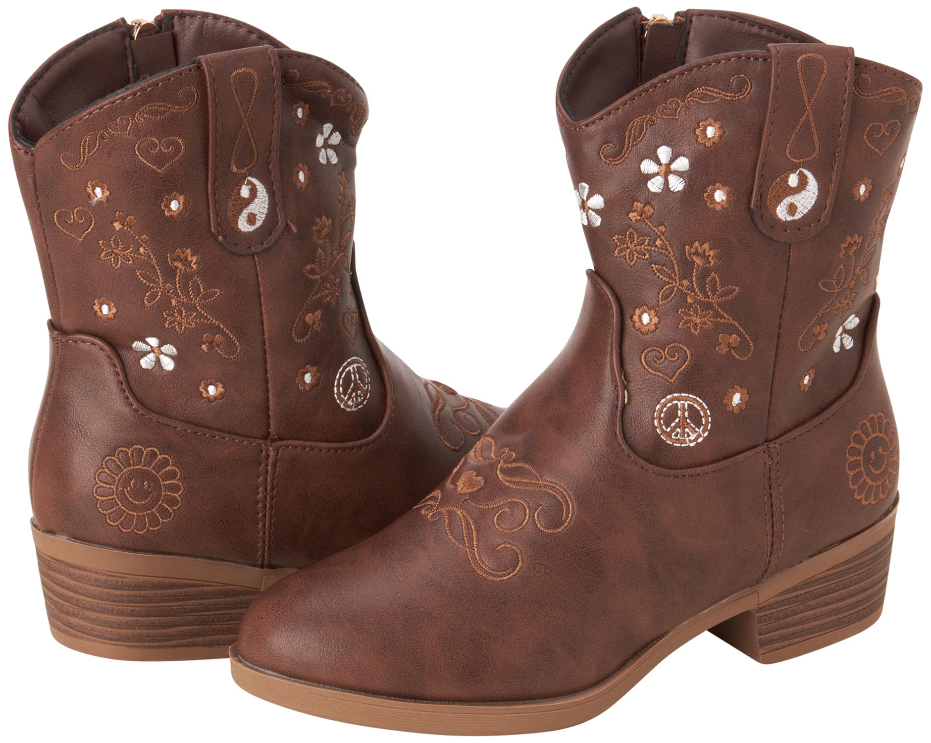 bebe Girls' Cowgirl Boots - Embroidered Western Roper Boots - Cowboy Boots for Girls (Toddler/Girl), Size 2 Little Kid, Brown