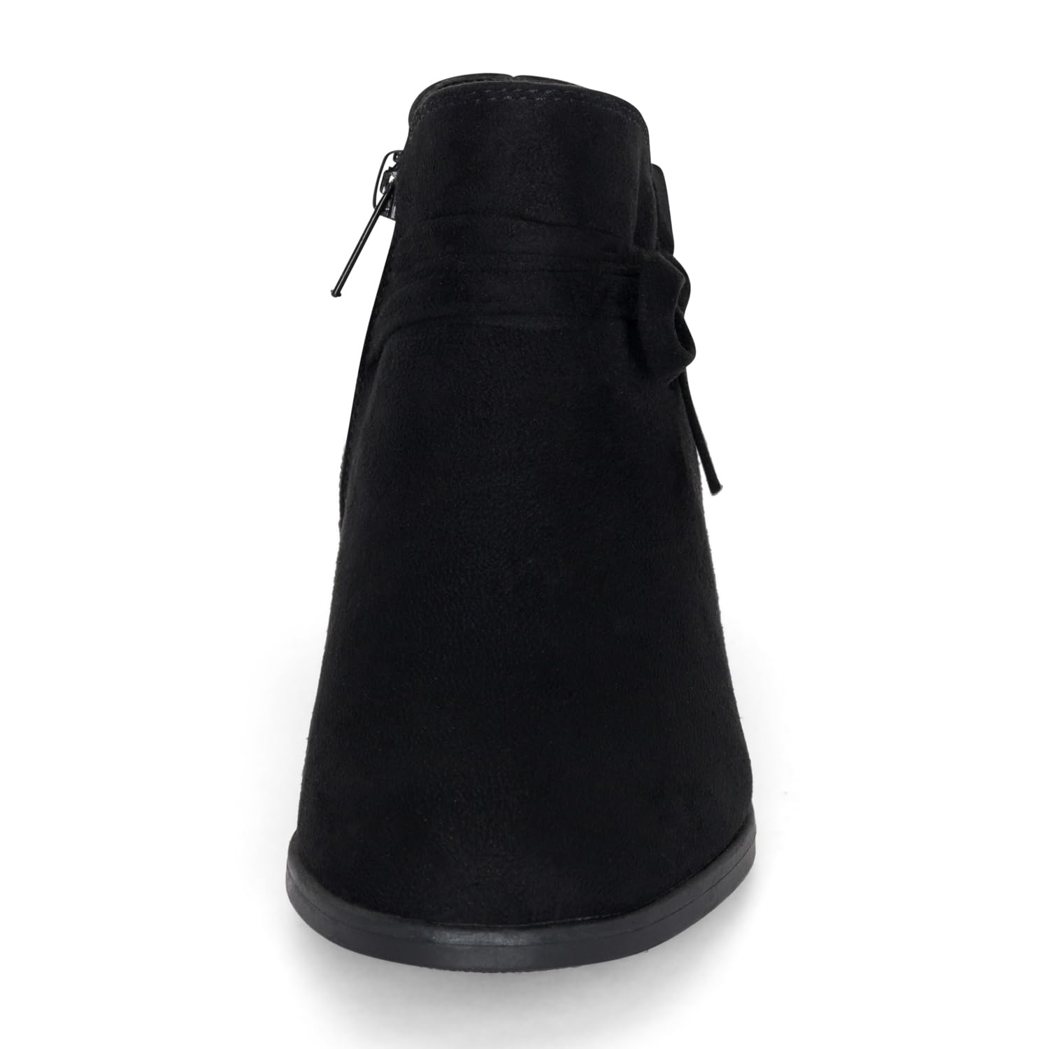 STYLISH S MIRLO-K ~ Little Girls Low Stacked Heel Almond Toe Ankle Boots With Side Zipper And Bow Tie (Blk Suede, 2)