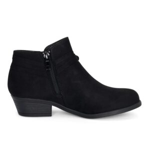 STYLISH S MIRLO-K ~ Little Girls Low Stacked Heel Almond Toe Ankle Boots With Side Zipper And Bow Tie (Blk Suede, 2)