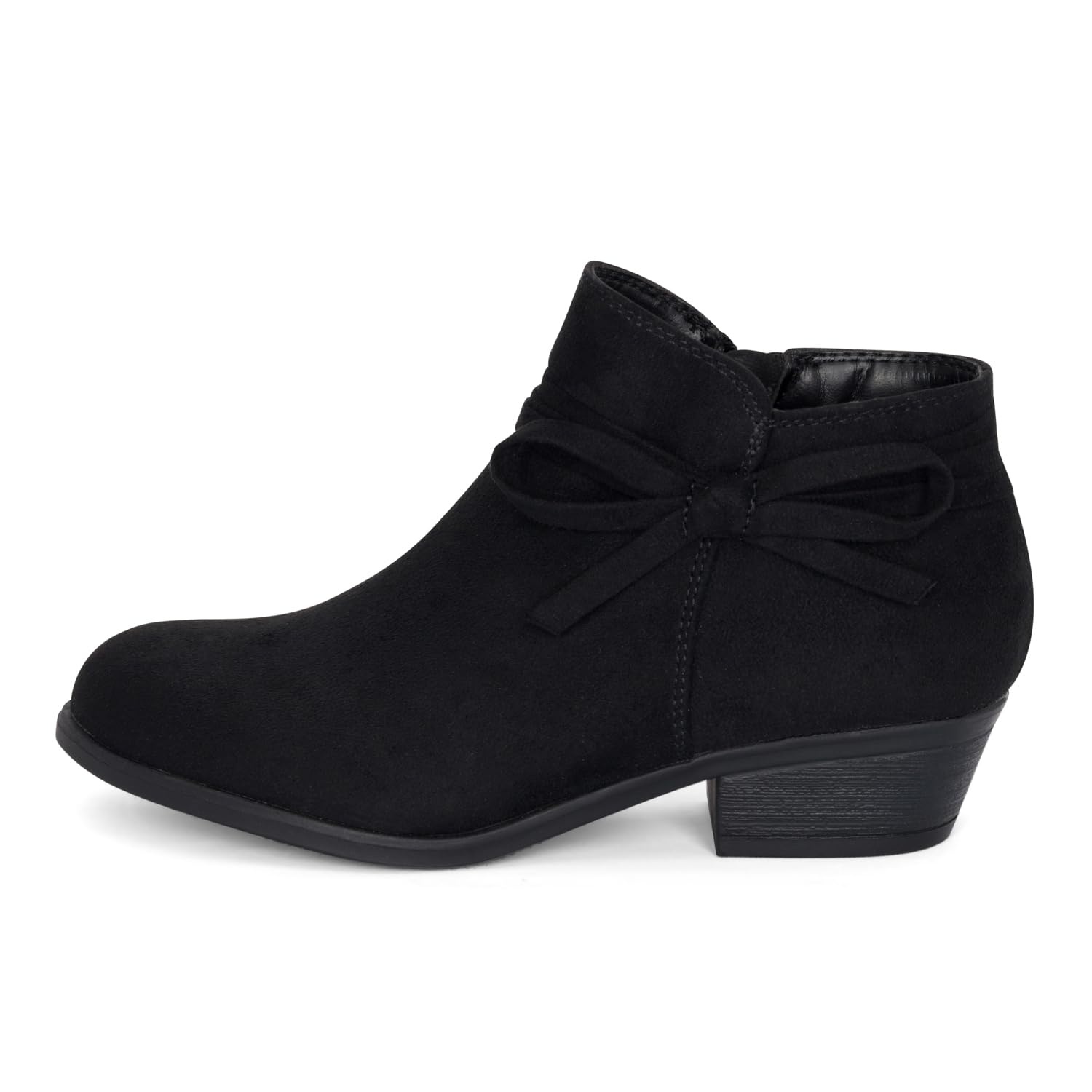 STYLISH S MIRLO-K ~ Little Girls Low Stacked Heel Almond Toe Ankle Boots With Side Zipper And Bow Tie (Blk Suede, 2)