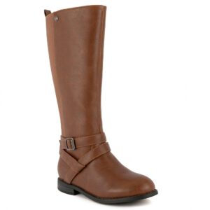 LONDON FOG Girls Brooke Knee High Fashion Boot Zip Up Boot With Fashion Buckle Cognac 2