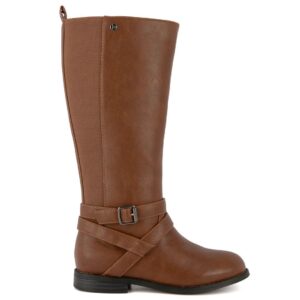 LONDON FOG Girls Brooke Knee High Fashion Boot Zip Up Boot With Fashion Buckle Cognac 2